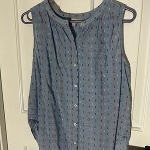 LOFT Blue Sleeveless Blouse with Red, White and Blue Accents